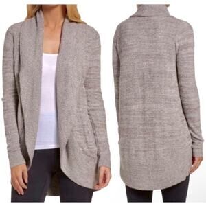 Barefoot Dreams CozyChic Lite Cardigan Sweater Size Medium Taupe Open Front